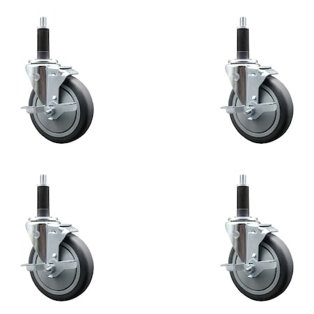 Service Caster 5'' Thermoplastic Rubber Swivel 1'' Expanding Stem Caster Set with Brake, 4PK SCC-EX20S514-TPRB-TLB-1-4